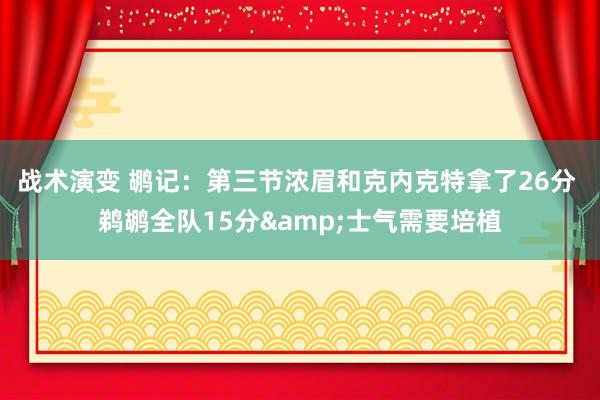 战术演变 鹕记：第三节浓眉和克内克特拿了26分 鹈鹕全队15分&士气需要培植