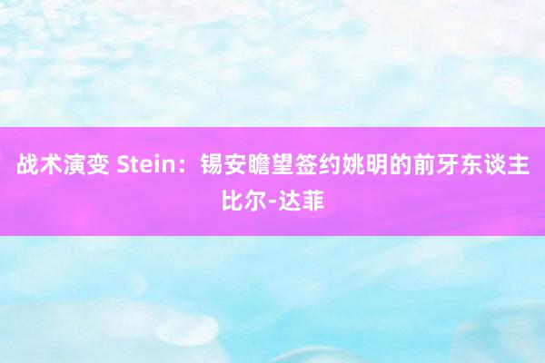 战术演变 Stein：锡安瞻望签约姚明的前牙东谈主比尔-达菲