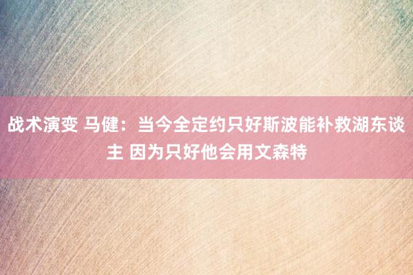 战术演变 马健：当今全定约只好斯波能补救湖东谈主 因为只好他会用文森特