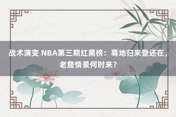 战术演变 NBA第三期红黑榜：蓦地归来登还在，老詹情景何时来？